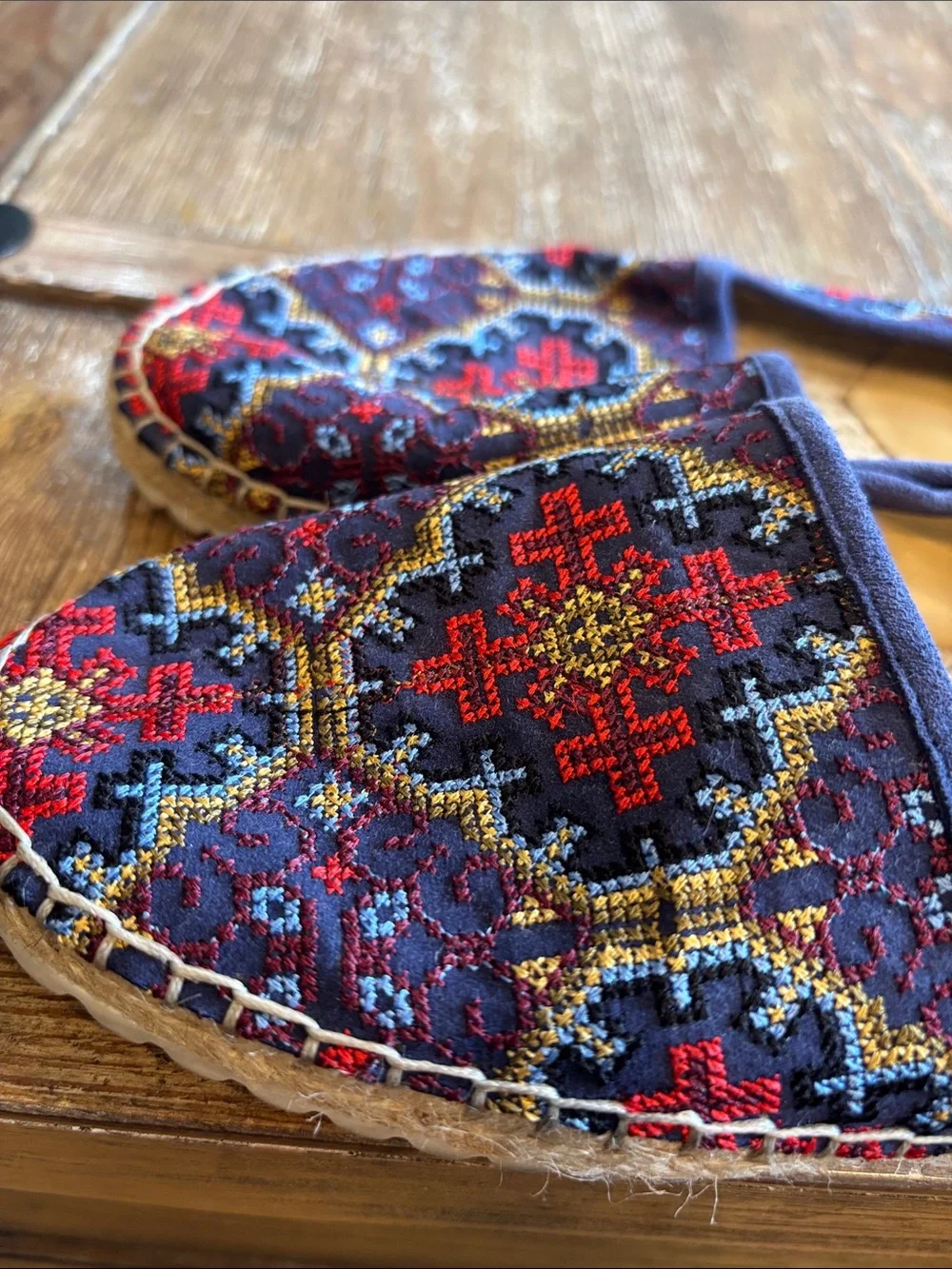 Ivanka Trump Navy Red Multicolor Embroidered Espadrille Flats